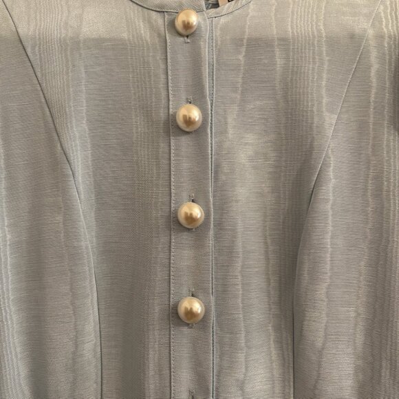 Batsheva Pearl-Button Prairie Dress in Blue Moiré Size 6 - Picture 4 of 5